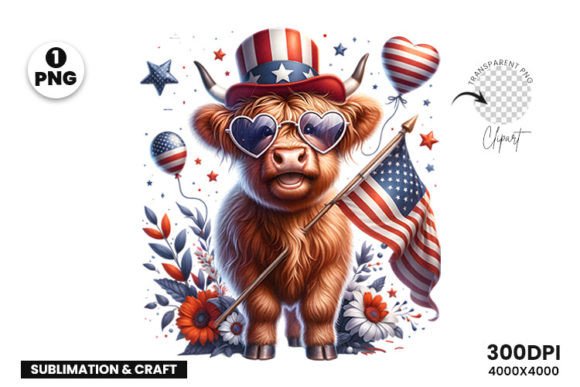 4th July Highland Cow Sublimation PNG Guide