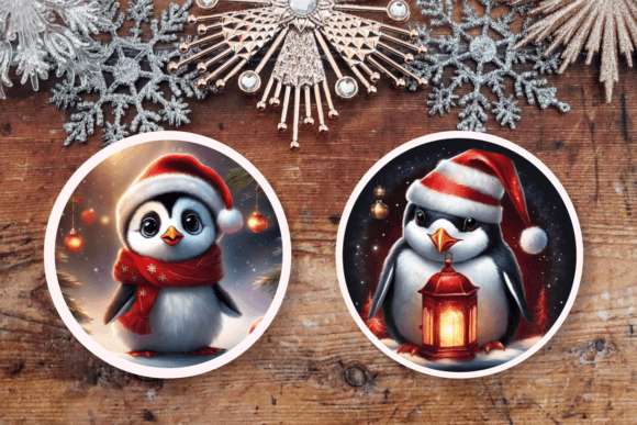 Christmas Penguins Lantern Round Signs Guide