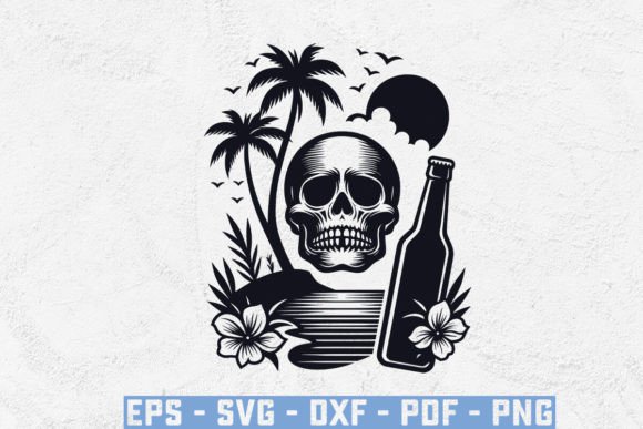 Evaluating Skull Head with Beer Bottle and Beach Imagery for Creative Projects