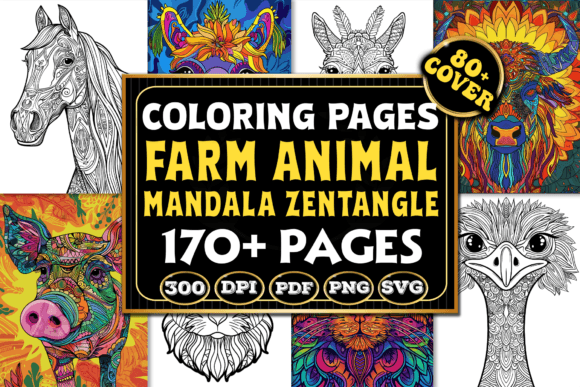Farm Animal Mandala Zentangle Coloring Guide