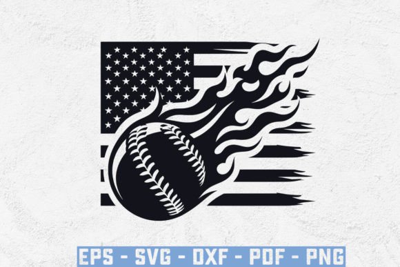 Flaming Baseball Glove USA Flag SVG