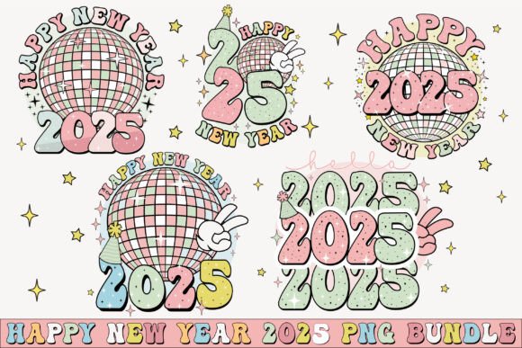 Happy New Year 2025 PNG Bundle: Creative Design Uses