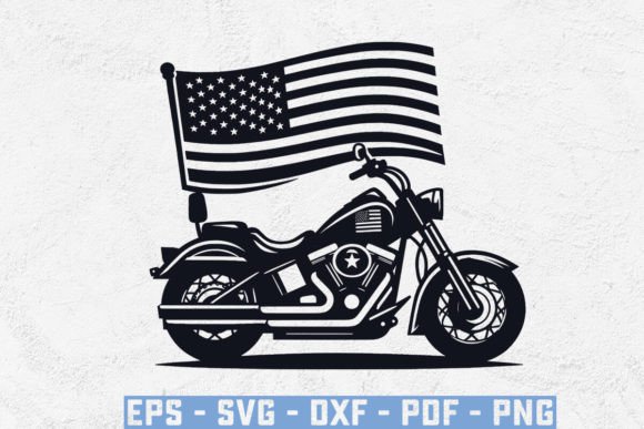 Motorcycle with USA Flag Silhouette SVG Guide