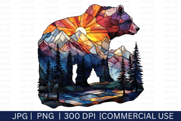 Stained Glass Bear PNG Clipart