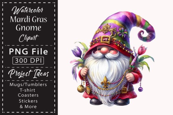 Watercolor Mardi Gras Gnome Clipart Guide