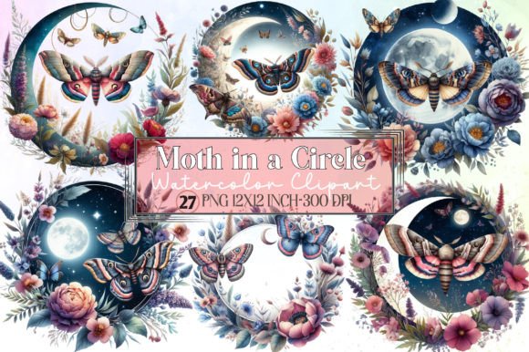 Watercolor Moth in a Circle Clipart: Creative Uses