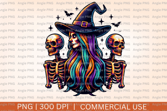 Witch and Skeletons PNG Clipart for Spooky Design